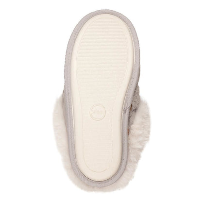 A2Z Ladies Foil Heart and Star Mule Slippers Warm Faux Fur Lined Indoor Shoes