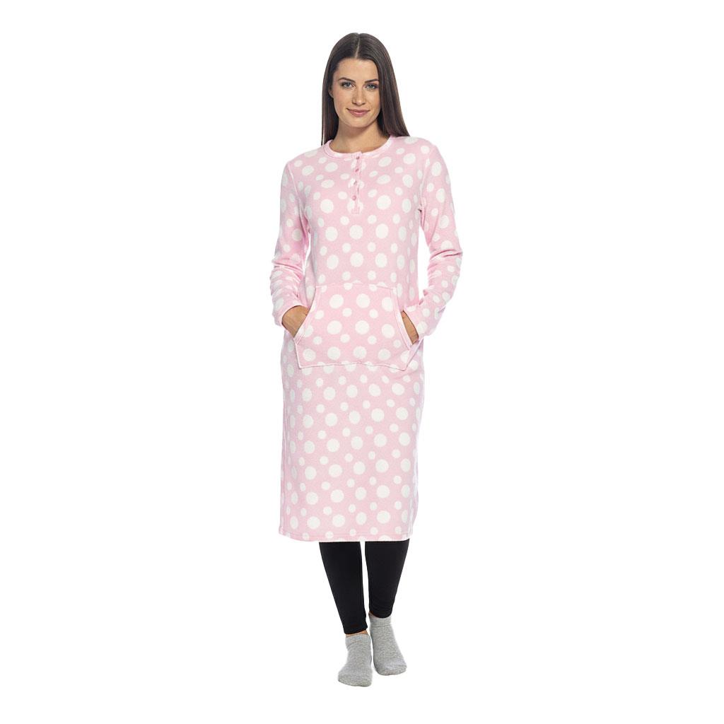 Ladies Fleece Nightie Long Sleeve Dress with Pockets Sizes 10-24