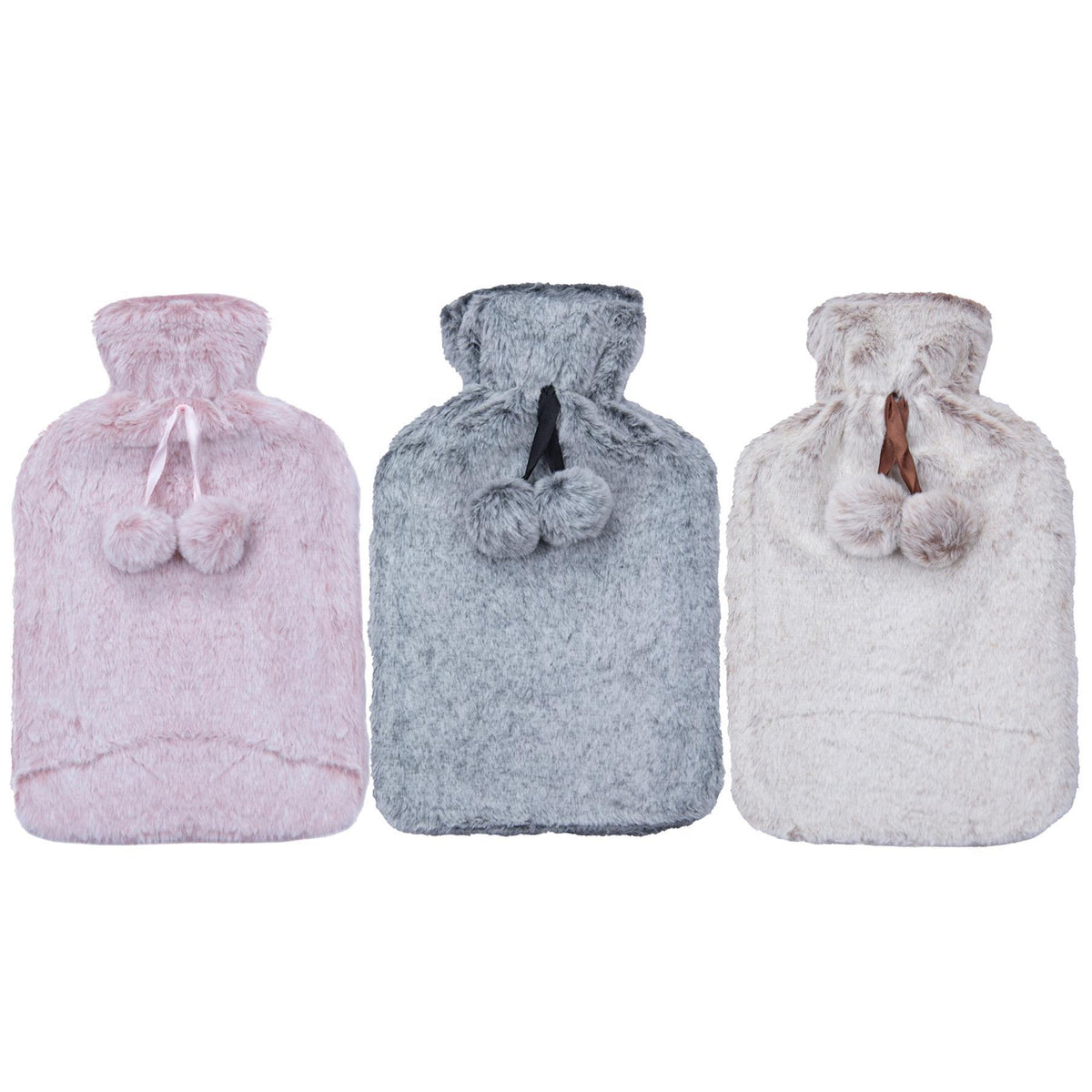A2Z Hot Water Bottles Soft Husky Plush Pom Pom 2 Liter Fleece Cover Heat Therapy