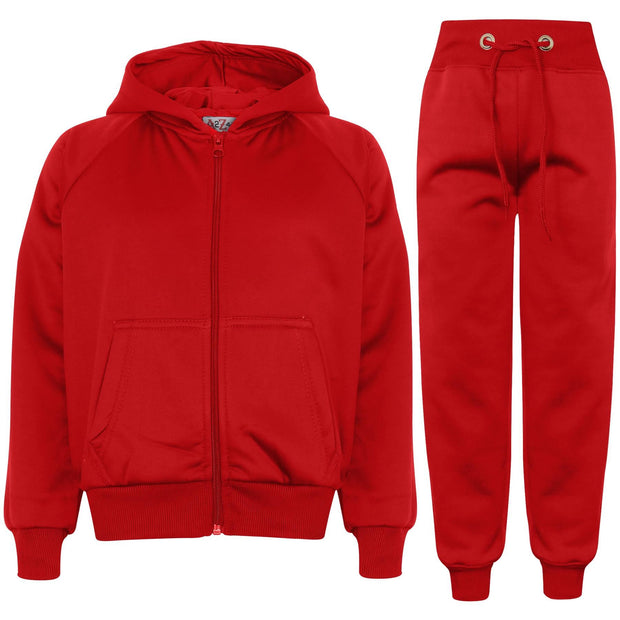 A2Z 4 Kids Plain Red Tracksuit Hoodie with Jogger Sweatpants Sports Activewear Set For Girls & Boys Age 5 6 7 8 9 10 11 12 13 Years