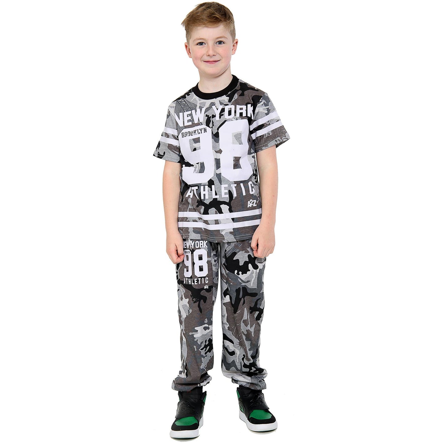 Boys Top Kids New York Brooklyn 98 Camouflage T Shirt Tops & Trouser Set 7-13 Yr