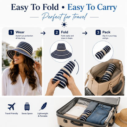 Womens Wide Brim Hat Summer Sun Foldable Hat UV Protection For Hiking, Camping