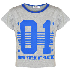 Girls Tops Kids 01 New York Athletic Print Stylish Crop Top Legging Set 7-13 Yrs
