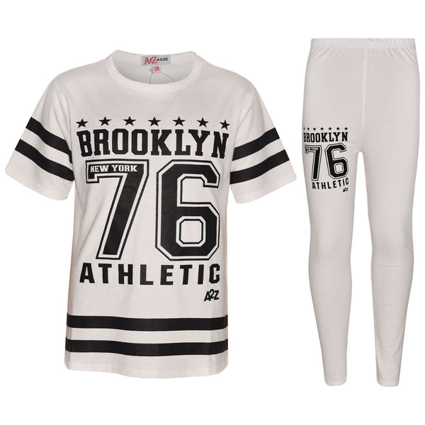 Girls Top Kids Designer's Brooklyn 76 Athletic T Shirt Top & Legging Set 7-13 Yr