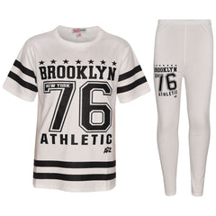 Girls Top Kids Designer's Brooklyn 76 Athletic T Shirt Top & Legging Set 7-13 Yr