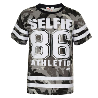 Boys Top Kids Designer's #Selfie 86 Camouflage T Shirt & Trouser Set 7-13 Years