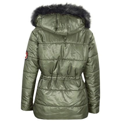 Kids Girls Jackets Puffer Hooded Detachable Faux Fur Wet Look Padded Long Coats