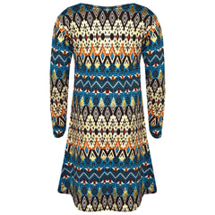 Girls Skater Dress Kids Aztec Print Summer Party Swing Midi Dresses 7-13 Years