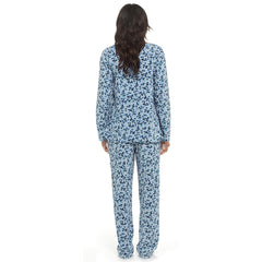 Ladies Pyjamas Set Blue Polar Fleece Lounge Suit Sleepwear Button Placket PJS