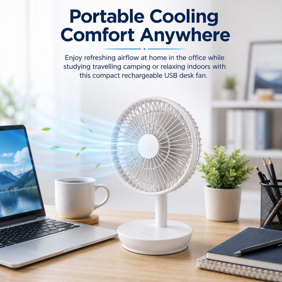 6 Inch White USB Desk Portable Cooling Fan with 4 Speeds LED Indicator Table Fan