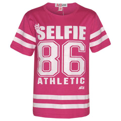Girls Top Kids Designer's #Selfie 86 Athletic Print Fashion T Shirt Top 7-13 Yr