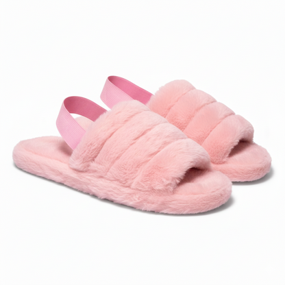 A2Z Women Sliders Fluffy Faux Fur Peep Toe Warm Winter Soft Cosy Ladies Slippers