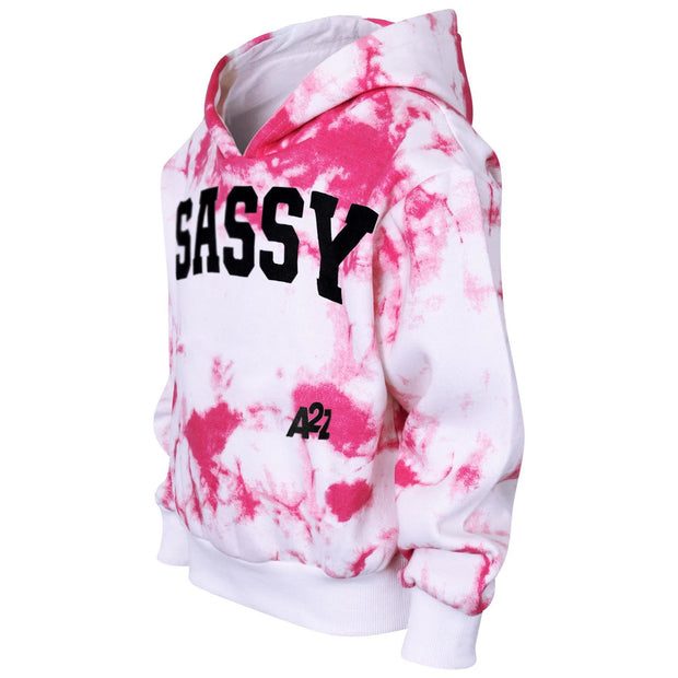 A2Z 4 Kids Girls Tracksuit Designer's Tie Dye Sassy Print Fleece Pink Hooded Crop Top Bottom Jogging Suit Joggers Age 5 6 7 8 9 10 11 12 13 Years