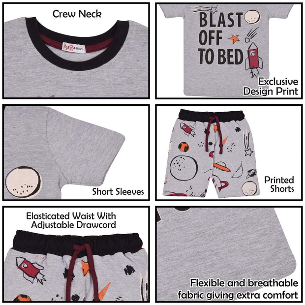 Kids Girls Blast Off To Bed Print Grey Pyjamas Set - A2Z 4 Kids