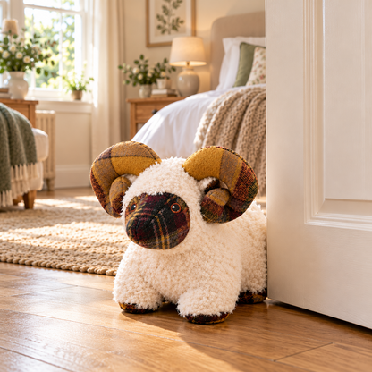 A2Z 1kg Weighted Sheep Door Stopper Plush Novelty Tartan Animal Home Decoration