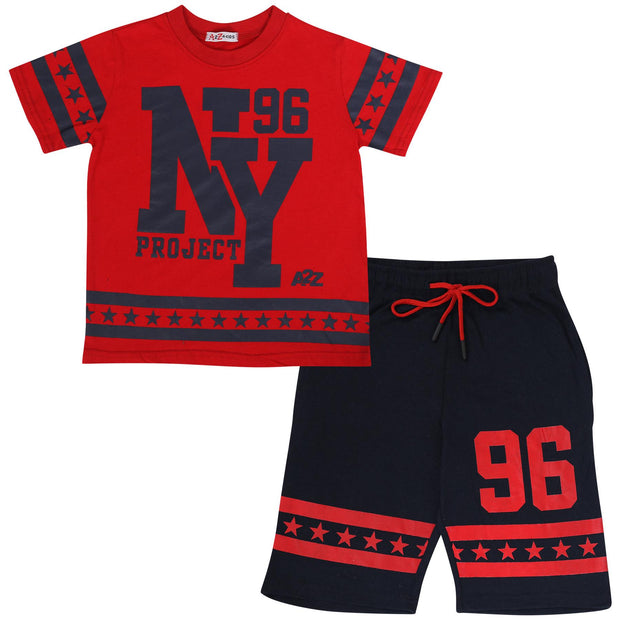 A2Z 4 Kids® Kids Boys Girls T Shirt Short Set Designer's Red 100% Cotton NY New York Print T-Shirt Top & Shorts Set Age 5 6 7 8 9 10 11 12 13 Years