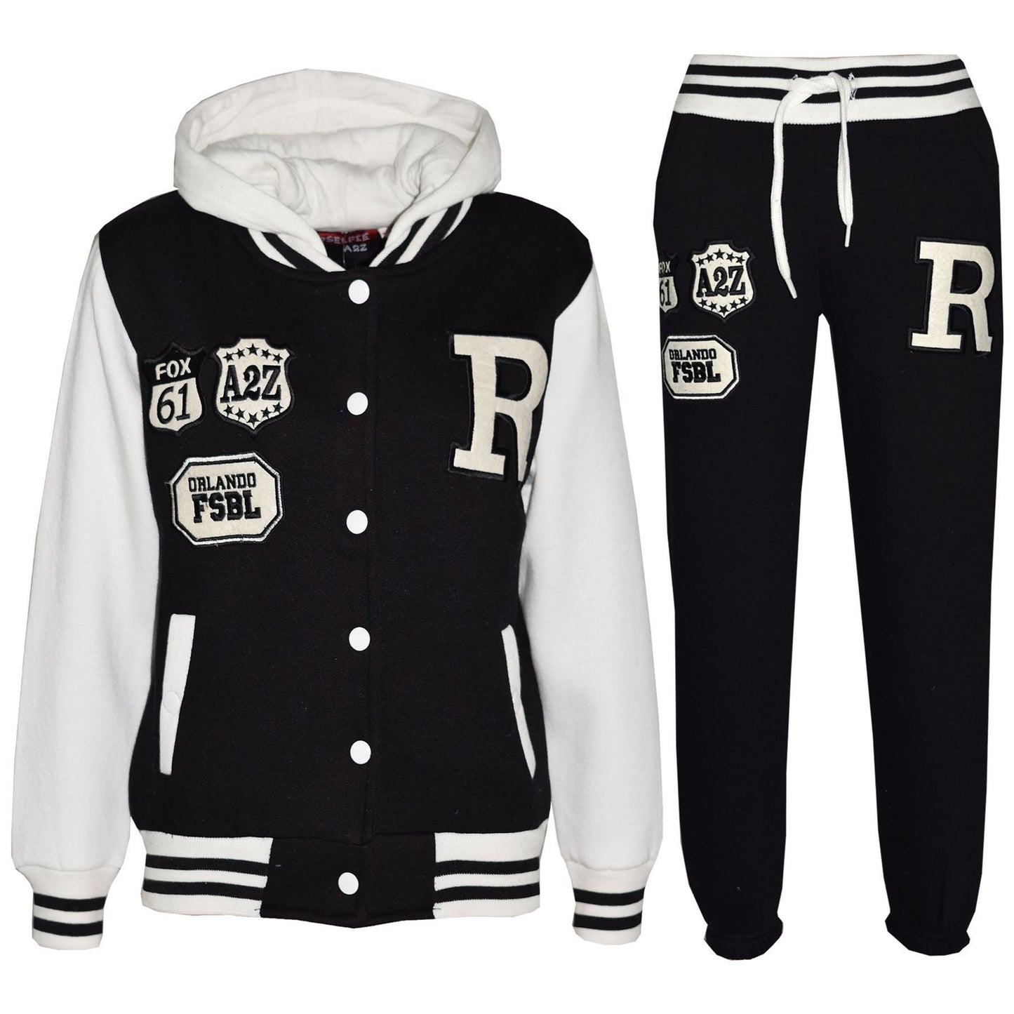 Kids Baseball Tracksuit Hooded Jacket With Joggers R Fashion FOX Varsity Style