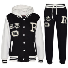 Kids Baseball Tracksuit Hooded Jacket With Joggers R Fashion FOX Varsity Style