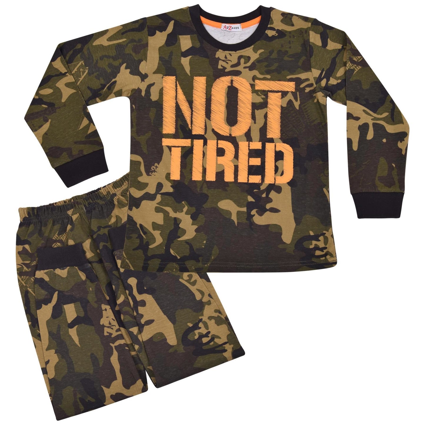 Kids Unisex Camo Green Print Pyjamas Children PJs Loungewear Age 2-13