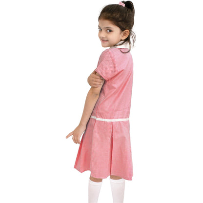 Kids Girls Gingham School Dress Zip Up Check Dresses With Matching Scrunchies