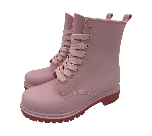 A2Z Womens Wellington Boots Lace Up Pink Waterproof PVC Rain Shoes Ankle Wellies