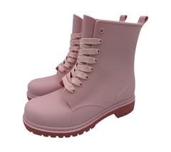 A2Z Womens Wellington Boots Lace Up Pink Waterproof PVC Rain Shoes Ankle Wellies