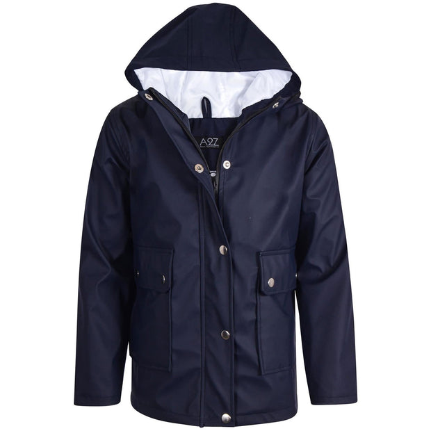 PU Raincoat Jacket Windbreaker Waterproof Parka Hooded For Girls Boys Age 5-13 Years