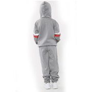 A2Z 4 Kids Girls Boys Tracksuit Designer's Plain Steel Grey Contrast With Red & White Stripes Fleece Hooded Hoodie Top Bottom Workout Running Jogging Suit Gymwear Joggers Age 5 6 7 8 9 10 11 12 13 Years