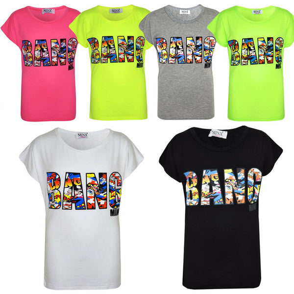 Kids Girls BANG Printed Comic Book Print Fashion Trendy Top New Age 7-13 Years