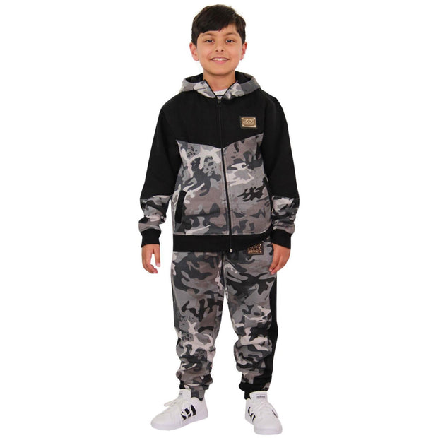 A2Z 4 Kids Boys Girls Cotton Tracksuit Camouflage Charcoal Fleece Hoodie Top Joggers Bottom Suit Set Age 2-13 years