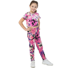 Girls Tops Kids Designer's #Selfie Camouflage Print Crop Top Legging Set 5-13 Yr