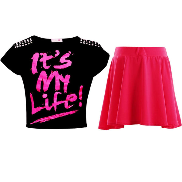 New Kids Girls "IT'S MY LIFE !" Crop Top & Fashion Skater Skirt Set 7-13 Years