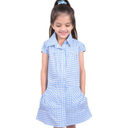 Kids Girls Gingham School Dress Check Printed Dresses With Matching Scrunchies - A2Z 4 Kids