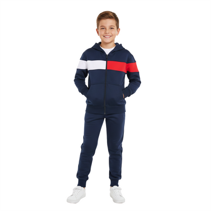 Kids Girls Boys Tracksuit Contrast Panelled Hoodie & Bottom Jogging Suits