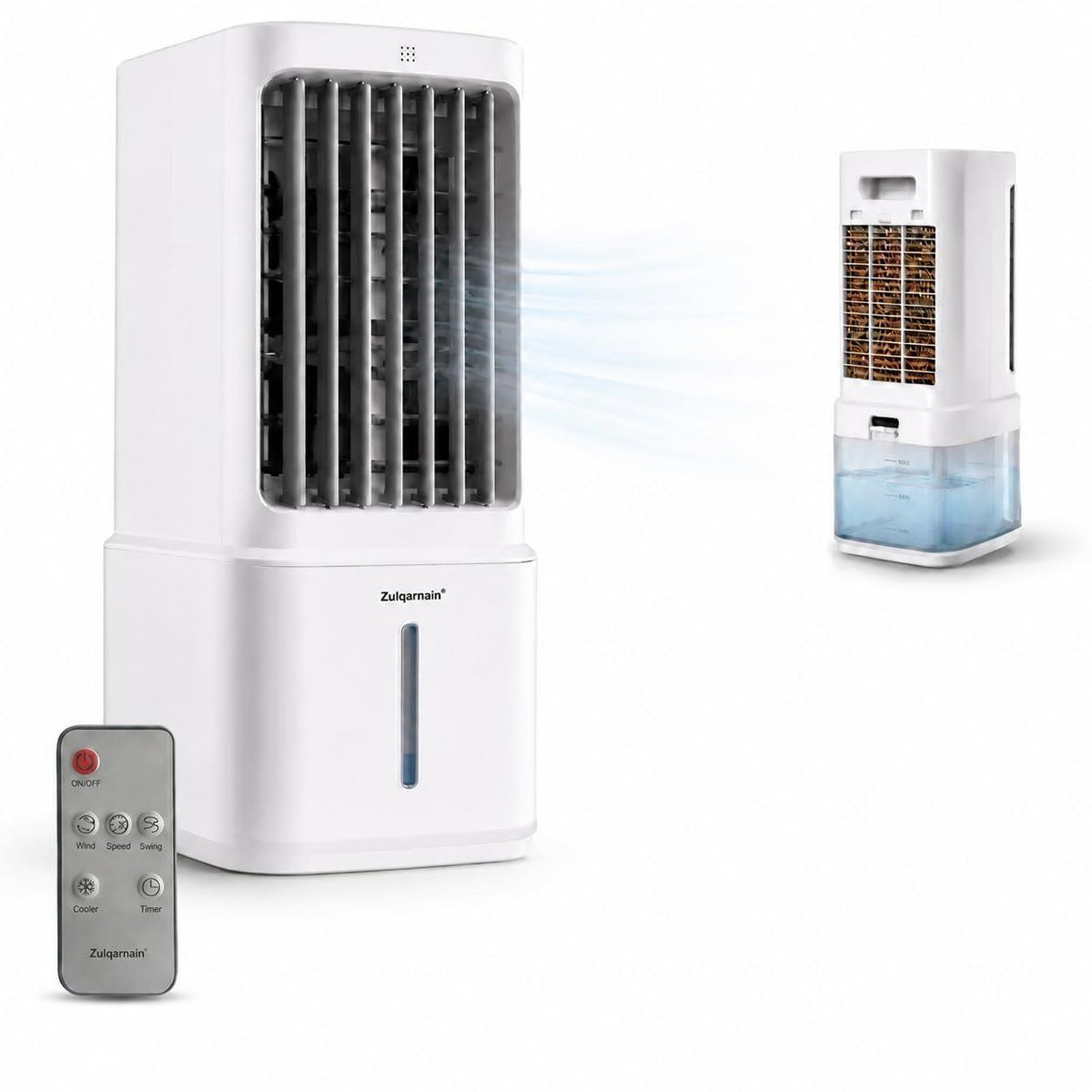 Portable White Air Cooler with Remote Control 3 Speed Settings 80W Easy to Move