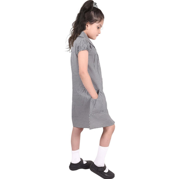 Girls Uniform School Dress Gingham Check Printed Dress With Matching Scrunchies - A2Z 4 Kids