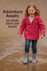 Kids Girls Glitter Rainbow Gradient Wellington Boots Heart Handle PVC Rain Boot