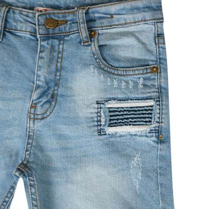 Kids Boys Ripped Light Blue Denim Shorts Comfort Stretch Jeans Trouser Pants