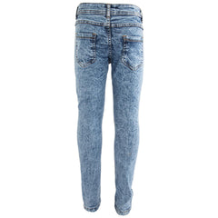 Kids Girls Stretchy Jeans Dark Blue Denim Ripped Tie Dye Print Skinny Jeggings