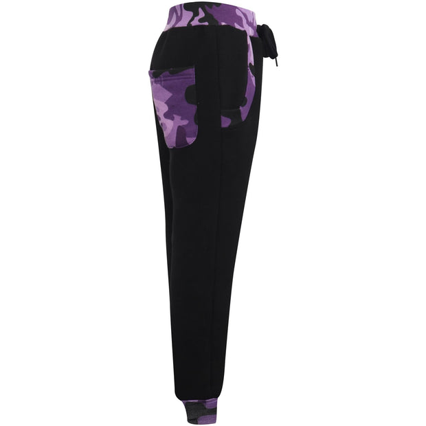 A2Z 4 Kids Girls Plain And Camo Purple Print Fleece Tracksuit Contrast Hoodie With Joggers Jogging Suit Sweatpants Gymwear Activewear Set Childrens Age 2 3 4 5 6 7 8 9 10 11 12 13 Years