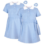 Girls 2 Pack Gingham School Dress Check Belted Dresses With Matching Scrunchies - A2Z 4 Kids