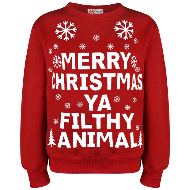 A2Z Adults Christmas Jumper Red Sweatshirt Ya Filthy Merry Christmas Pullover Xmas Snowflake Novelty Jumpers Gifts For Unisex Mens Womens Size Small Medium Large XL 2XL 3XL 4XL