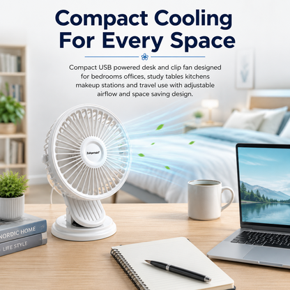 5 Inch USB White Clip Desk Fan 2 in 1 Portable Cooling Fan with 3 Speed Settings