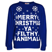 A2Z Unisex Adult Mens Womens Novelty Christmas Jumper Royal Blue Sweatshirt Ya Filthy Merry Christmas Pullover Xmas Snowflake Jumpers Size Small, Medium, Large, XL, 2XL, 3XL, 4XL