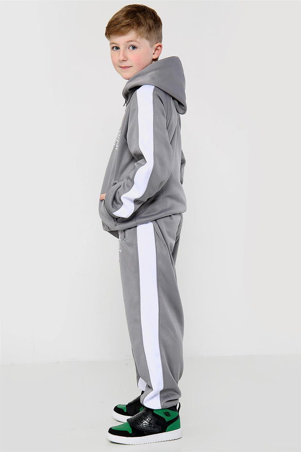 A2Z 4 Kids Girls Boys Tracksuit Designer's A2Z Embroidered Steel Grey Contrast Panelled Fleece Hooded Hoodie Top Bottom Running Jogging Workout Gym Suit Joggers Age 5 6 7 8 9 10 11 12 13 Years