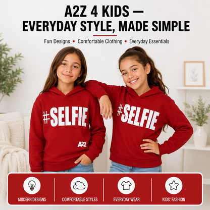 Kids Girls Boys Sweat Shirts Tops #Selfie Hooded Jumpers Hoodies New Age 2-13 Yr