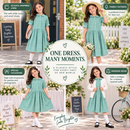 Girls School Gingham Dress Pack Of 2 Check Print Front Button Closure Dresses