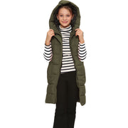 A2Z Kids Down Vest Oversized Khaki Long Sleeveless Hooded Quilted Gilet Padded Long Line Vest Jacket Coat For Girls 7-13 Years