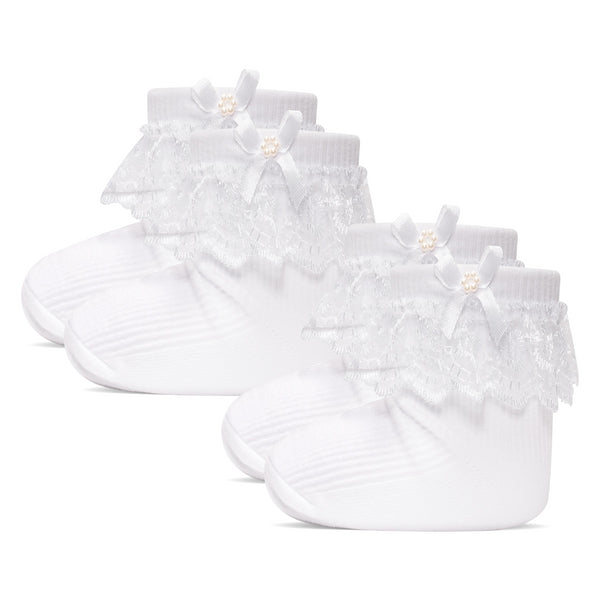 A2Z 4 Kids 2 Pack  Baby Girls Infant Toddler Lace Frilly Bow Socks Newborn Socks