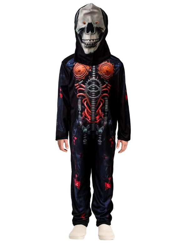 Kids Boys Girls Cyber Skeleton Costume Skull Mask Halloween Fancy Dress Jumpsuit